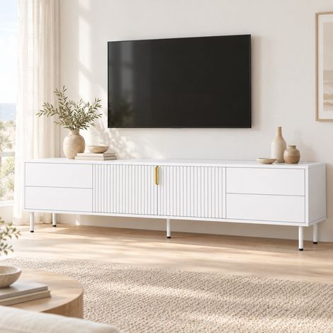 TV-Möbel 180 x 40 x 49,5 cm Weiß, MDF/Spanplatte, 4 Schubladen – MEUBLIV (1/5)
