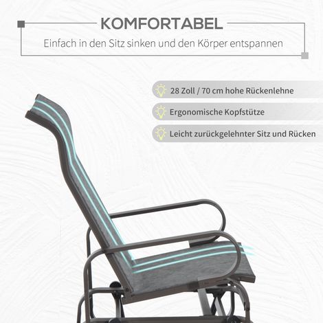 Fauteuil berçant Outsunny en métal gris et marron pour jardin, terrasse ou balcon, dimensions 60x78x105 cm. (1/4)