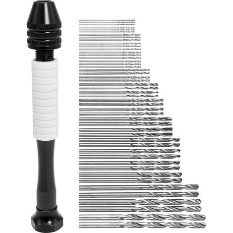 Perceuse à Main avec 48 Micro Forets Hélicoïdaux Twist Drill Bits Precision Mini Perceuse à Main Mini Outil Rotatif pour Noyer, Ambre, Olive, Nut, Bijoux (0,5-3,0mm) (1/5)