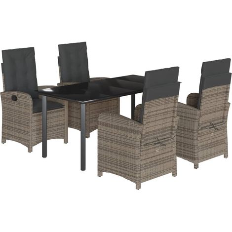 Maison Exclusive - 5-tlg. Garten-Essgruppe mit Kissen Grau Poly R