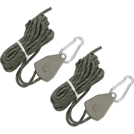 Corde à Vent 4m Réglable avec Poulie pour Tente, Installation Rapide, 2 Pièces Vert OD pour Camping Extérieur