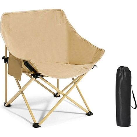 TRADE SHOP - Sedia Da Campeggio Pieghevole Portatile Beige Con Tasca Laterale Borsa Trasporto 632844 -