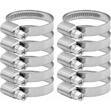 Adjustable Hose Clamp 27-51mm Range in 304 Stainless Steel Assortment Hose Clamps Clips for Family Water Hose, Home Gas, Automotive Hose, Tap 10 Pieces (12mm) (1/5)
