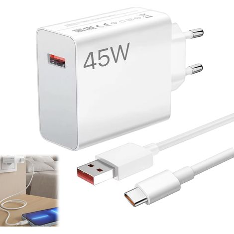 Chargeur 45W pour Xiaomi, Chargeur 45w et Câble USB C 1M, 6A Rapide Charge Adaptateur Turbo Câble Type C Compatible avec Xiaomi Poco X7 M7 Pro M6 Pad 7 6 5 K80 Pro (1/5)