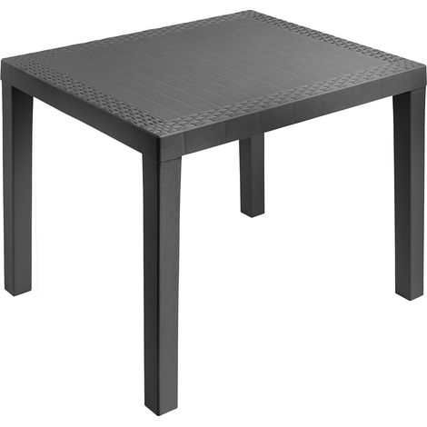 Kunststoff Gartentisch rechteckig anthrazit - 78 x 72 cm - Campingtisch mit Dekor in Rattan Optik