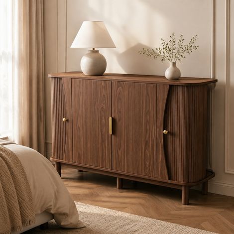 Sideboard 140 x 40 x 88 cm aus MDF, 2 Schiebetüren, Nussbaum-Finish HAVRYA (1/5)