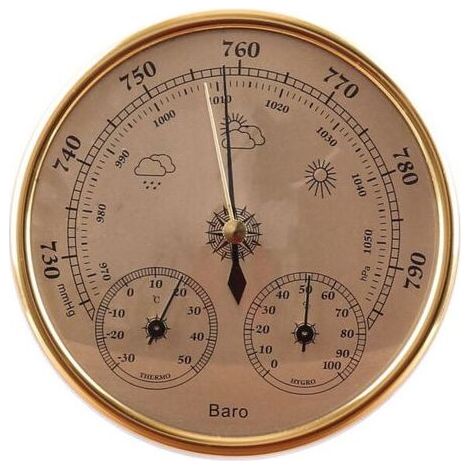 Station météo 3 en 1 avec baromètre, thermomètre et hygromètre, intégrée à un mur analogique, pour une utilisation intérieure et extérieure. (1/4)