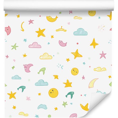 Papier peint d'été blanc, crème et jaune pour salon et chambre 50x1000 cm (1/5)
