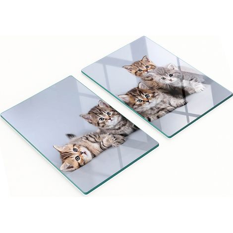 Dos tablas de cortar decorativas de vidrio templado con diseño de cinco gatos (2 x 40 x 52 cm) (1/5)