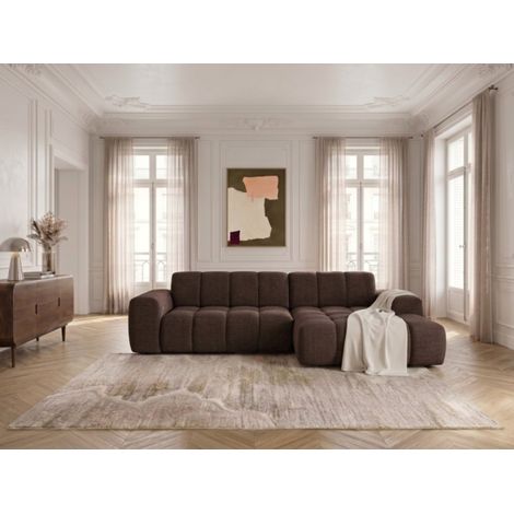 BOBOCHIC - Canapé d'angle convertible électrique avance-recule THEO tissu chenille Angle droit Marron (1/5)
