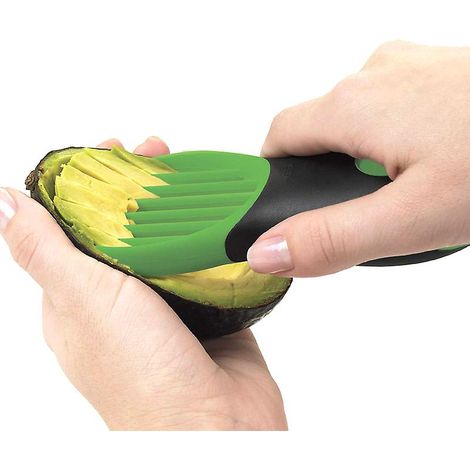 3-in-1 Avocado-Werkzeugset: Enthält ein Messer, einen Avocadoschneider und einen Avocadoentkerner/-schneider. (1/4)