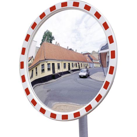 Moravia Verkehrsspiegel aus Acrylglas rund 600 mm Rahmen rot/weiß + 76er Schelle (1/4)