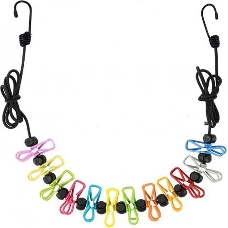 Corde à linge, corde à linge antidérapante, corde à linge de voyage portable, corde à linge avec 12 pinces à linge, accessoires de camping (1/5)