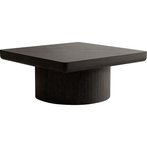 CHICFURN Tavolino basso quadrato 78 x 78 cm in legno e MDF nero, piano effetto parquet (1/5)
