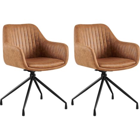 2er Set Esszimmerstühle Welby hellbraun Vintage Kunstleder (1/5)