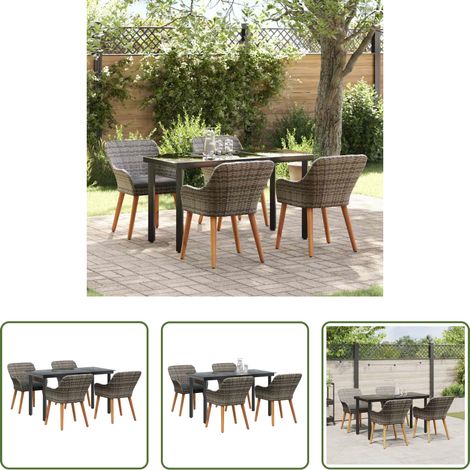 Gartentisch - Garten Essgruppe mit Kissen 5 pcs Grau Poly-Rattan (1/5)