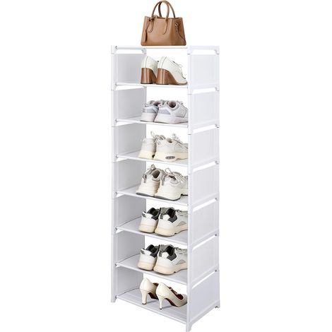 Étagère à Chaussures Fine 8 Niveaux, Rangement Chaussures Gain de Place Métal, Meuble Chaussures Haut pour 14 Paires, Organisateur DIY pour Dressing, Bureau (1/5)