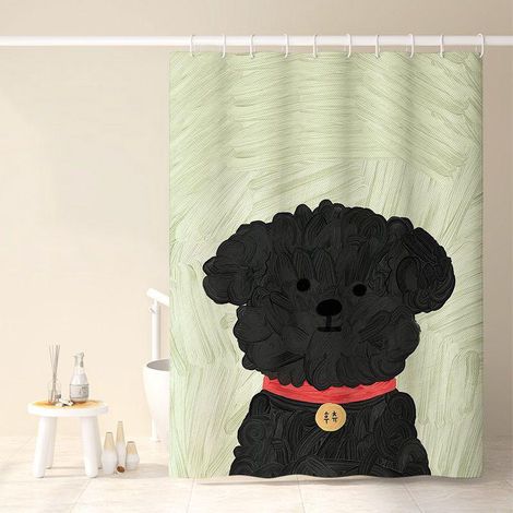 Rideau de douche 120x180 cm motif chiot dessin animé n°3, imperméable avec crochets inclus, qualité supérieure, anti-moisissure, facile à nettoyer, impression éclatante (1/5)