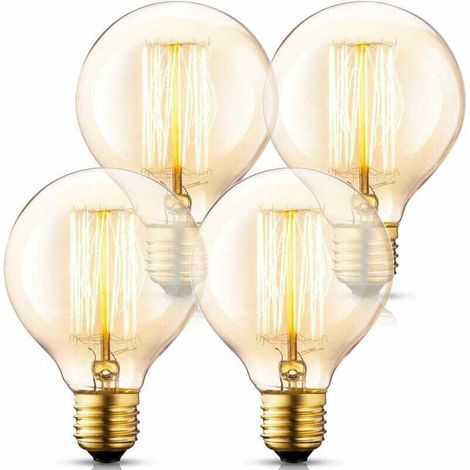 (4er-Pack Glühlampen) Globe G95 Vintage Edison Glühbirnen-Set, 40 W E27 Bernsteinglas Wootly Retro Vintage Altmodisch - Industriell - Dimmbar - Dekorative Glühbirnen