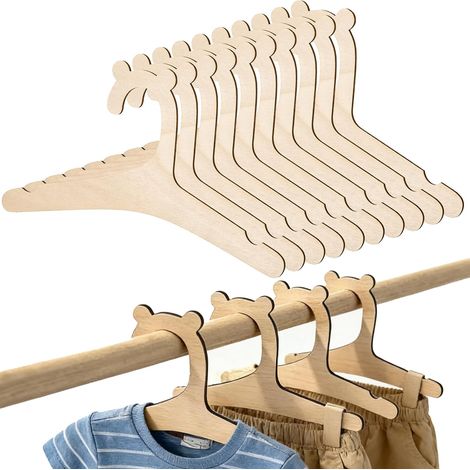 Cintre En Bois Pour Bébé - Avec Oreilles D'ours - Antidérapant - Pour Vêtements De Nouveau-Né Et Enfant - Lot De 10 (1/5)