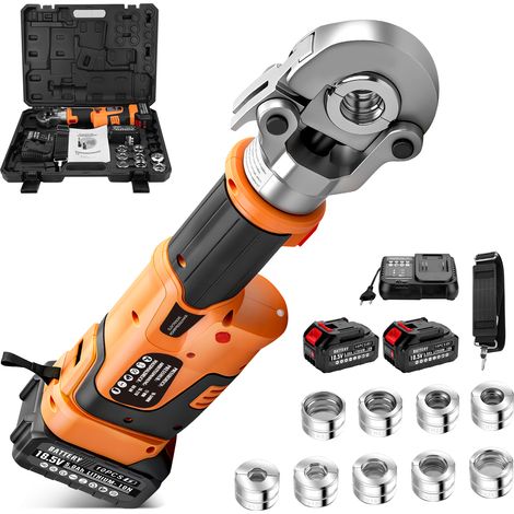 60kN Kit d'outils de Sertissage Hydraulique Electriques Alimentés avec 2 batteries 5,0 Ah, pince à sertir Presse, avec Contour TH et V pour tuyaux en cuivre, acier inoxydable, PEX, PAP, PEX-AL-PEX (1/5)