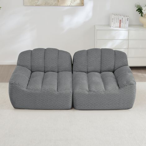 Canapé modulable 2 places, forme coquillage, assise profonde de 68 cm, sans montage, assise profonde, fleece granuleux, gris (1/5)