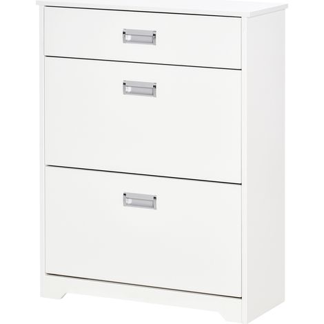 Weißer Schuhschrank mit 2 Klappschubladen, verstellbarem Einlegeboden und 1 Schublade, bietet Platz für 16 Paar Schuhe, 70 x 29 x 92 cm