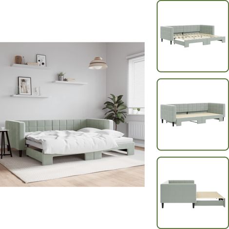 vidaXL Tagesbett Ausziehbar Hellgrau 90x200 cm Samt (1/5)