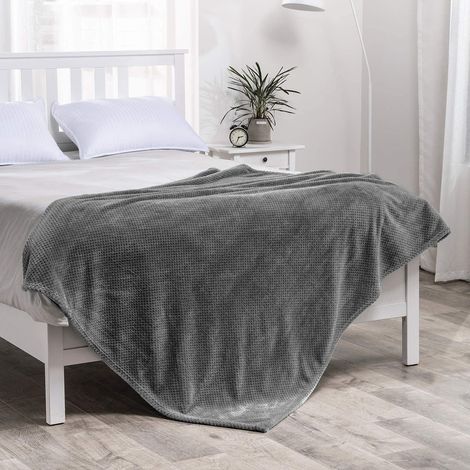 BEBUSINGOTO Kuscheldecke 100 x 150 cm, superweiche und warme Decke für Couch, Sofa und Bett, Waffelstruktur, bequem, flauschig und leicht (Grau)