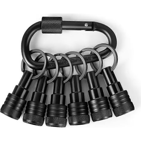 Porte-embouts porte-clés 6 pièces, porte-embouts hexagonaux 1/4 pouce, système de changement rapide pour tournevis à douille, tournevis et forets [J] Noir (1/5)