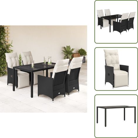 Cojines para sillas - vidaXL Set de muebles jardín 5 pzas con cojines ratán sintético negro - Muebles al aire libre (1/5)