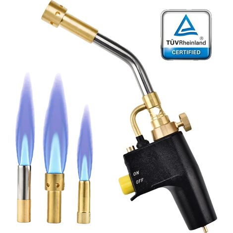 Torche à souder au propane, buse de 10 mm, buse de 13 mm, buse de 19 mm, contrôle de flamme réglable, sécurité certifiée (1/5)