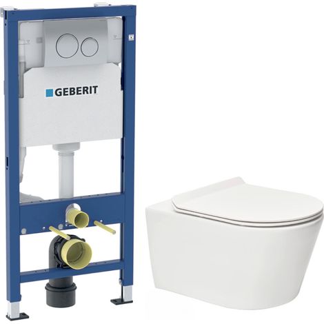 Duofix WC-Set Vorwandelement + Wand-WC spülrandlos Swiss Aqua Technologies mit SoftClose-Sitz + Platte (GEBSTBRWR02-IN)