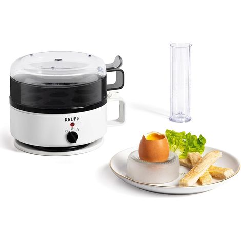 Krups Ovomat EG230115 Super Cuiseur à œufs, pour jusqu'à 7 œufs, fonction cuisson et maintien au chaud, avec verre doseur d'eau avec perce-œufs, signal sonore, blanc/noir (1/5)