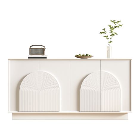 Buffet blanc 4 portes à portes bombées pour salon et salle à manger 160 cm