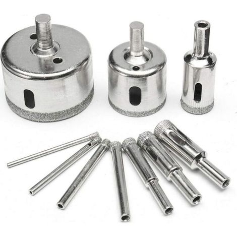 Brocas de diamante para taladrar agujeros – Juego de 10 (6–30 mm) – Recubrimiento de diamante de alta resistencia para vidrio, azulejos, mármol y granito.