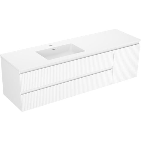 Mexen Rivel mueble de ba帽o de 160 cm con lavabo Otis izquierdo, 2S, 1D, estriado, blanco mate - 91A23-16047-3-BBFFF01-W18L01 (1/5)
