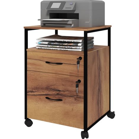 Caisson de bureau à tiroirs sur roulettes, classeur pour formats Lettre et A4, 44 x 40 x 66,5 cm, marron rustique (1/5)