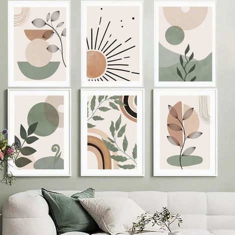 6 tableaux nature paysage mural, impression sur toile 21x30 cm, décoration abstraite verte pour salon et chambre (1/5)