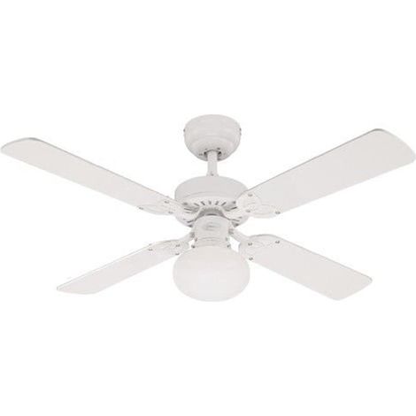 Ventilateur de plafond d’intérieur blanc de 105 cm Vegas, kit d‘éclairage LED avec verre opale dépoli (1/5)