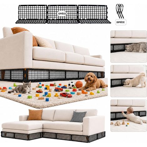12 Pièces Bloqueurs de Jouets sous Canapé pour Animaux Réglable Bloqueur Sous Lit & Sofa, Barrière Plastique pour Interstice, Protection Meuble avec 20 Attaches (1/5)