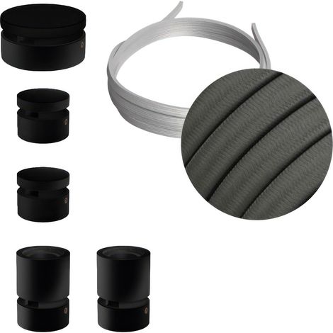 Sistema Filé Wiggle Kit - con cavo di 3 m per catenaria e 5 componenti in legno verniciato nero per interni