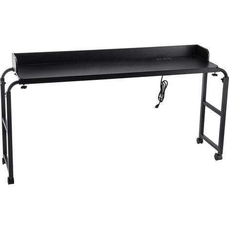 Table de chevet sur roulettes, réglable en hauteur, avec prise électrique et 4 roues (2 freinées), pour lit, bureau ou étude, noir, 130 cm max. (1/5)