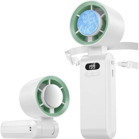 Mini Portable Fan, Handheld Fan with 1-199 Speeds, Cooling Function, LED Display, 5000mAh Battery, Turbo Neck Fan for Travel, Outdoors, Home (White) (1/5)