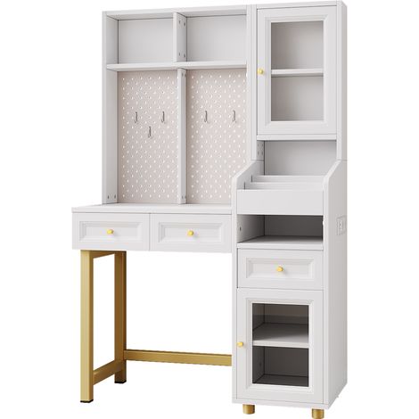 LED-Schminktisch mit Lochwand-Organizer, 3 Schubladen und Schrank aus MDF (1/5)