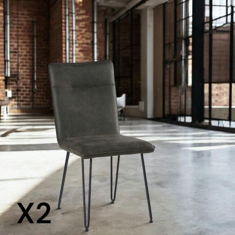 Chaise scandinave tissu gris foncé pieds épingle (lot de 2) KERALA (1/4)