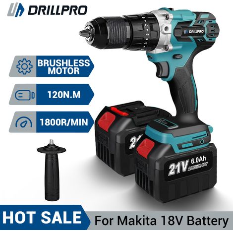 3 in 1 Bürstenloser Akkuschrauber 1800 U/min mit 1/2" Schnellspannbohrfutter, LED-Licht mit 2 Akkus