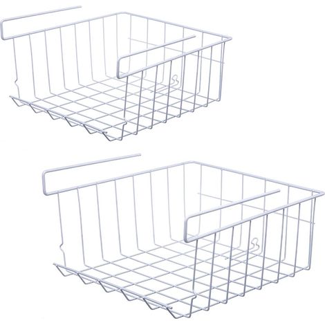 Lot de 2 paniers Suspendus empilables en métal pour Cuisine, Bureau, Garde-Manger, Salle de Bain, Armoire (1/4)
