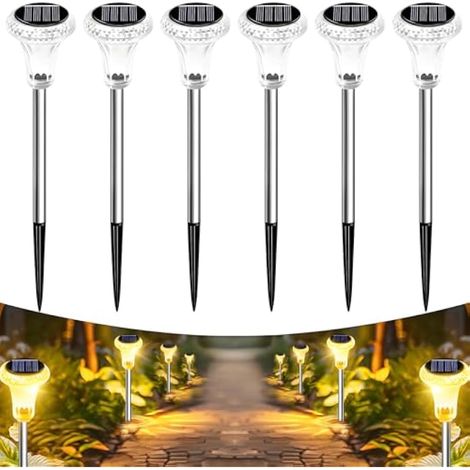 Lampe Solaire Exterieur,6 Pièces Lampes de Chemin Solaires,IP65 Étanche Lampe Solaire Jardin pour Terrasse,Pelouse,Chemin,Cour et Paysage(Blanc Chaud) (1/5)