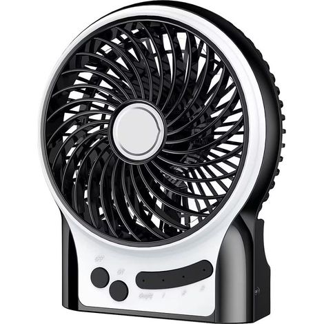 Ventilateur portable mini USB à piles avec éclairage latéral, batterie 2600 mAh, 3 vitesses, idéal pour les voyages, la maison, les activités de plein air, le bureau et le camping (1/5)
